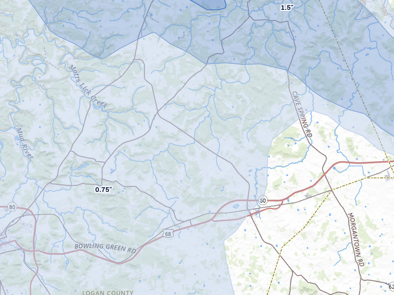 NEXRAD radar-signature map of the hail over Auburn, KY