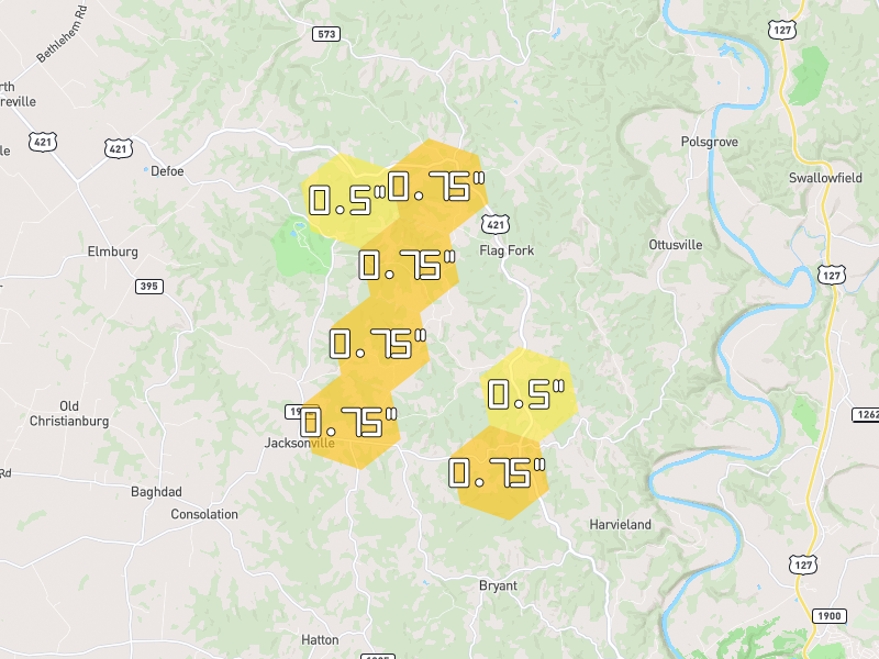 Hail map of Bagdad, KY on Jul 28, 2026, hail up to 0.75"