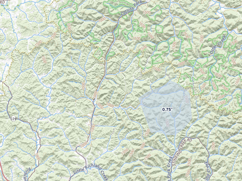 NEXRAD radar-signature map of the hail storm over Barbourville, KY on Jul 27, 2026