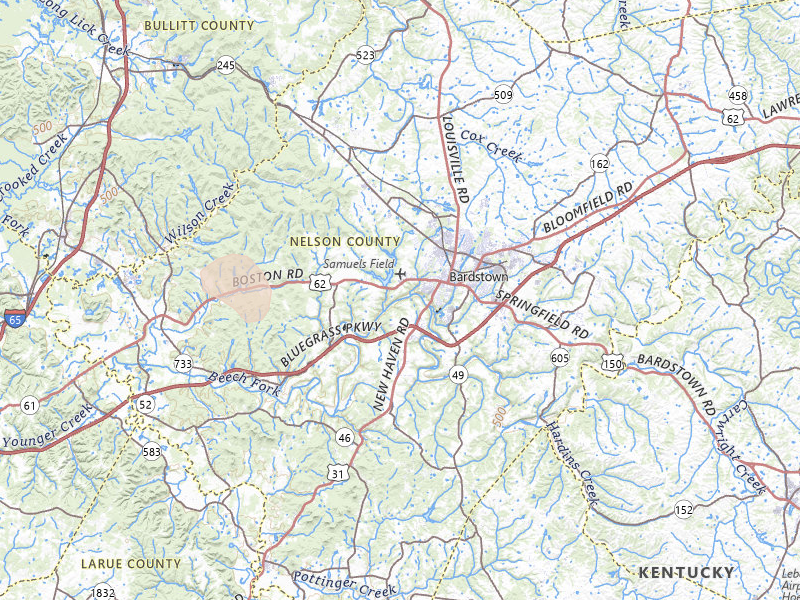 Radar-estimated hail-size map of the storm over Bardstown, KY on Jul 21, 2026