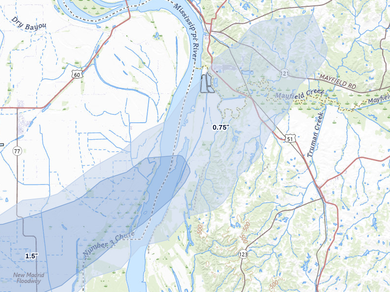 NEXRAD radar-signature map of the hail storm over Bardwell, KY on Mar 4, 2026