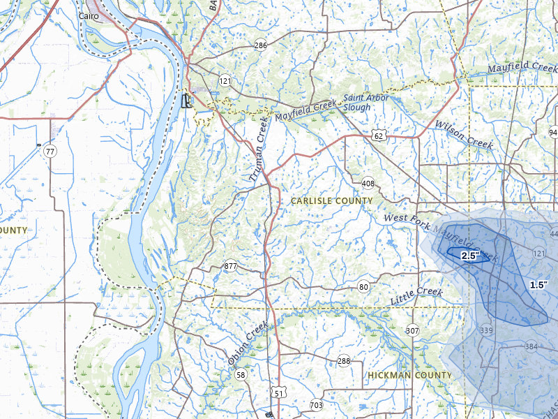 NEXRAD radar-signature map of the hail storm over Bardwell, KY on Jun 8, 2026