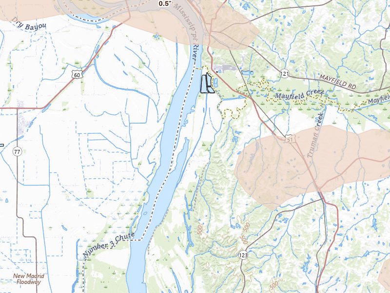 Radar-estimated hail-size map of the storm over Bardwell, KY on Jun 9, 2026