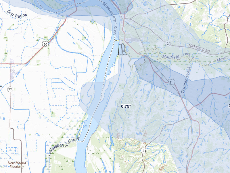 NEXRAD radar-signature map of the hail storm over Bardwell, KY on Jun 9, 2026
