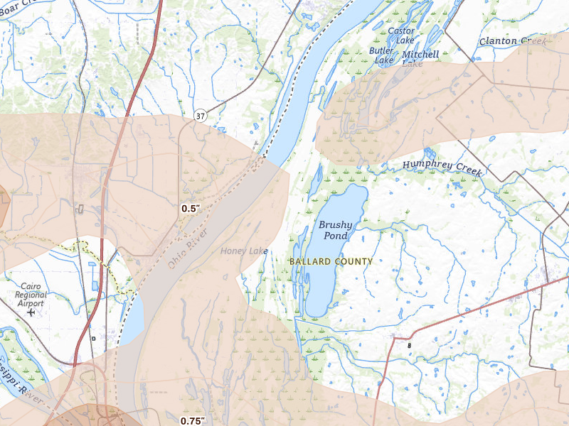 Radar-estimated hail-size map of the storm over Barlow, KY