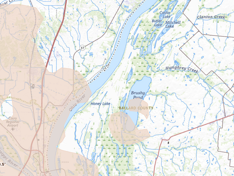 Radar-estimated hail-size map of the storm over Barlow, KY on Jun 8, 2026