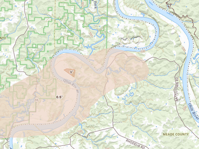 Radar-estimated hail-size map of the storm over Battletown, KY