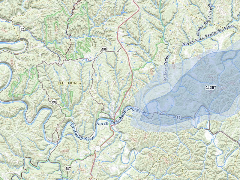 NEXRAD radar-signature map of the hail storm over Beattyville, KY on Aug 13, 2026