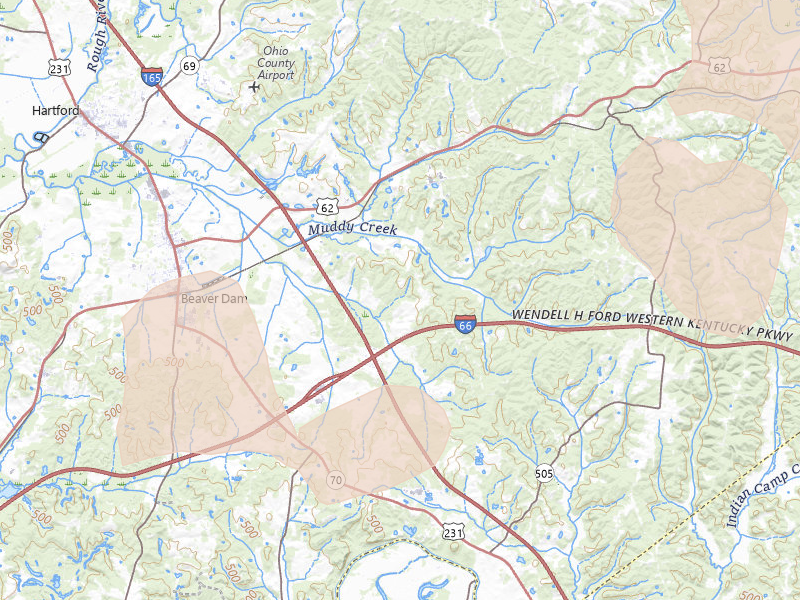 Radar-estimated hail-size map of the storm over Beaver Dam, KY