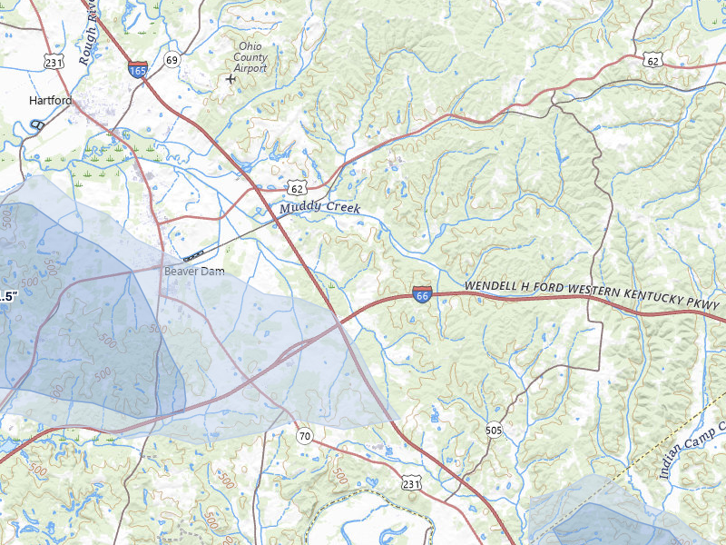 NEXRAD radar-signature map of the hail over Beaver Dam, KY