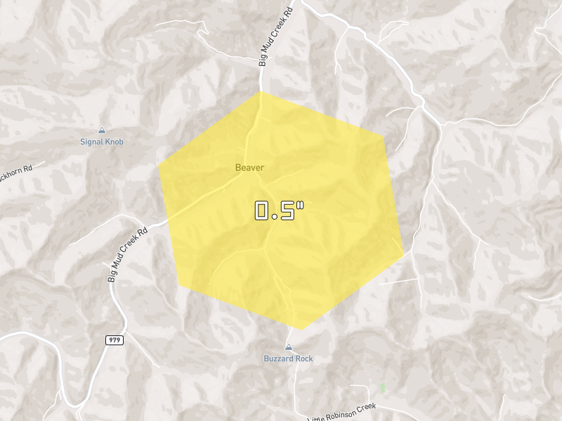 Hail map of Beaver, KY on Jul 28, 2026, hail up to 0.5"