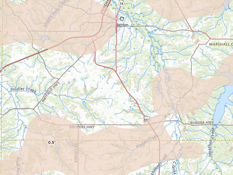 Radar-estimated hail-size map of the storm over Benton, KY