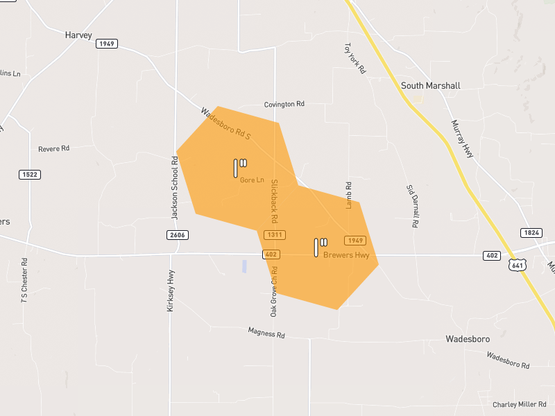 Hail map of Benton, KY on Jul 3, 2026, hail up to 1"