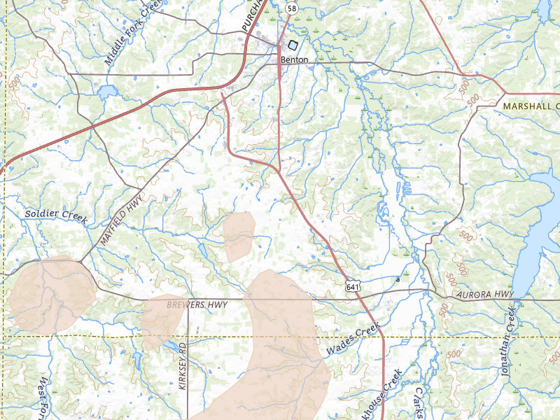 Radar-estimated hail-size map of the storm over Benton, KY on Jul 8, 2026