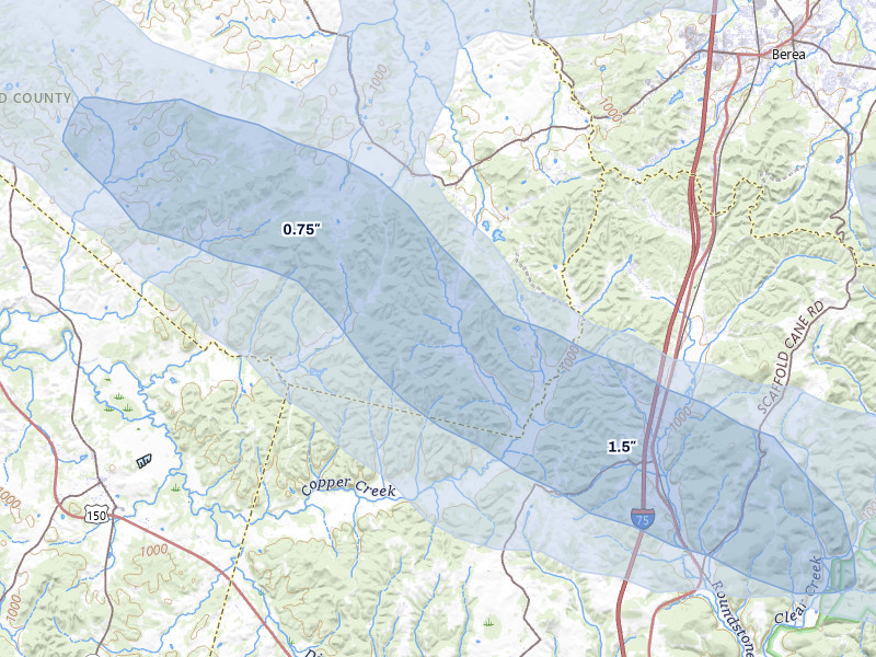 NEXRAD radar-signature map of the hail storm over Berea, KY on Aug 11, 2026