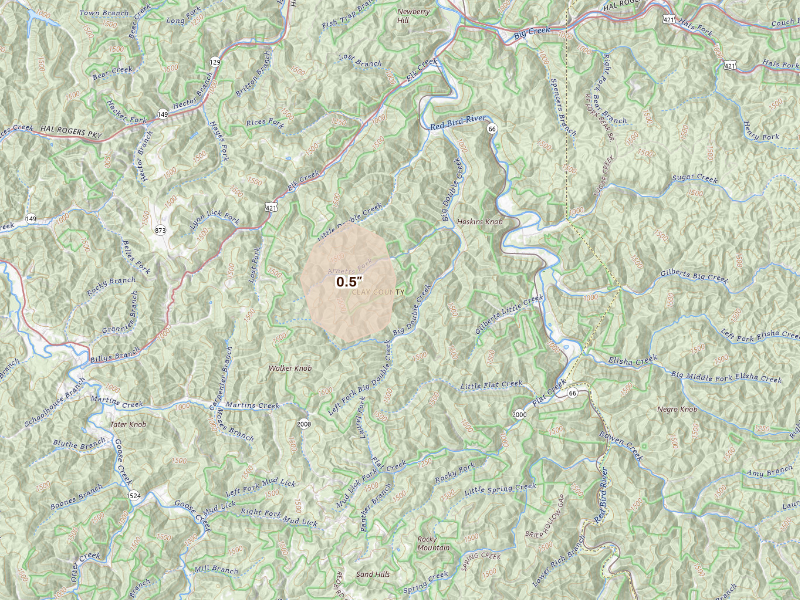 Radar-estimated hail-size map of the storm over Big Creek, KY