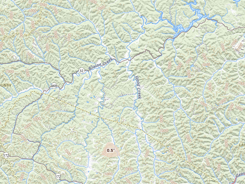 Radar-estimated hail-size map of the storm over Blaine, KY on Jun 26, 2026