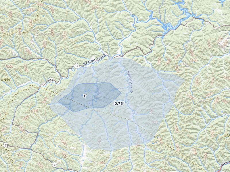 NEXRAD radar-signature map of the hail over Blaine, KY