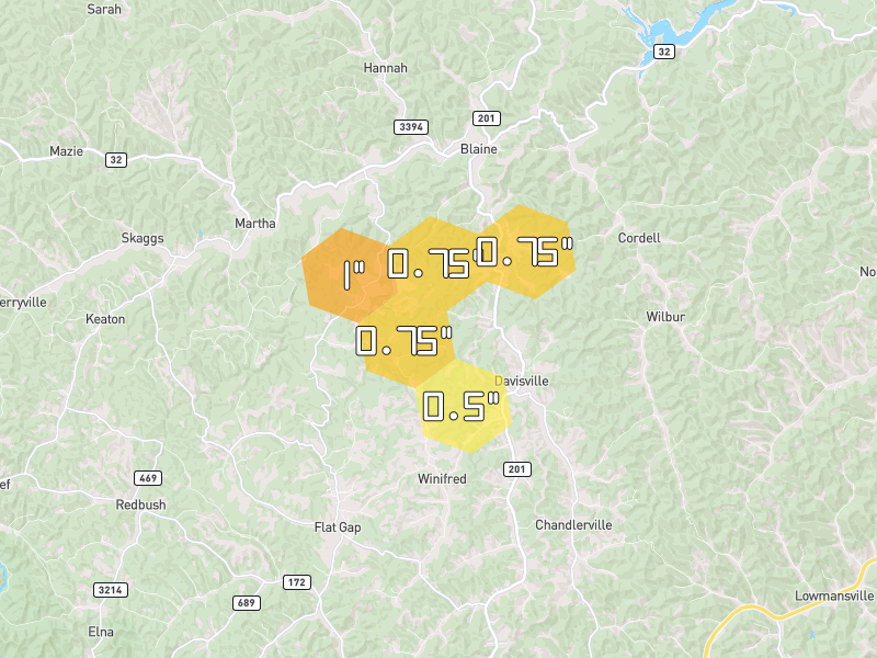Hail map of Blaine, KY on Jun 26, 2026, hail up to 1"