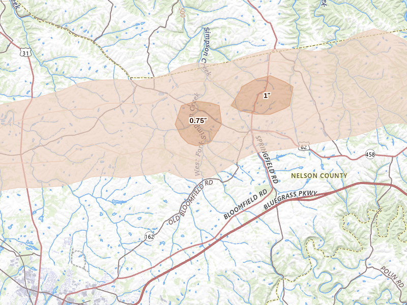 Radar-estimated hail-size map of the storm over Bloomfield, KY