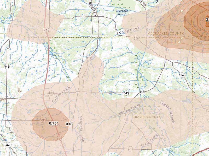 Radar-estimated hail-size map of the storm over Boaz, KY