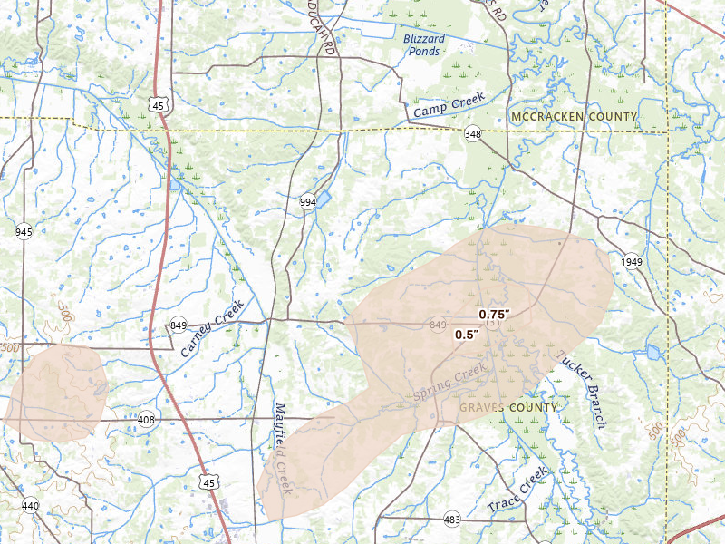 Radar-estimated hail-size map of the storm over Boaz, KY
