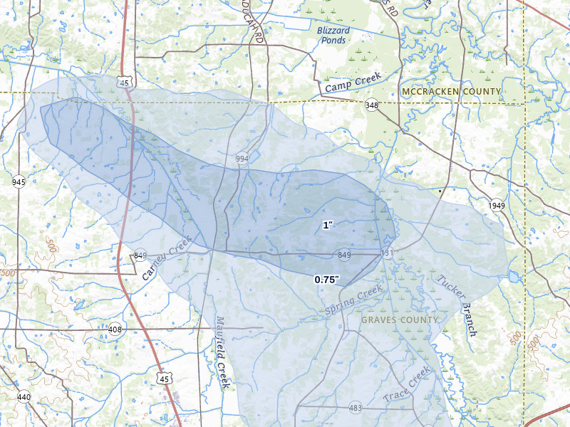 NEXRAD radar-signature map of the hail over Boaz, KY
