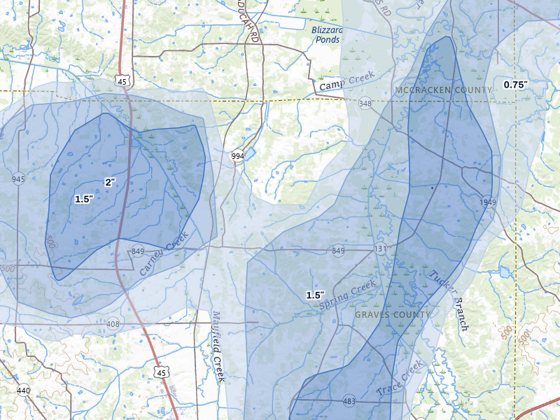 NEXRAD radar-signature map of the hail over Boaz, KY