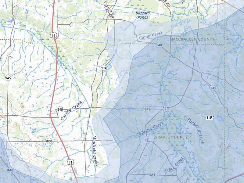 NEXRAD radar-signature map of the hail over Boaz, KY