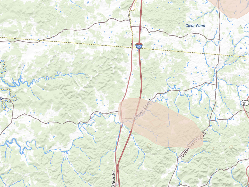 Radar-estimated hail-size map of the storm over Bonnieville, KY on Aug 11, 2026