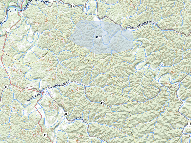 NEXRAD radar-signature map of the hail storm over Booneville, KY on Apr 27, 2026