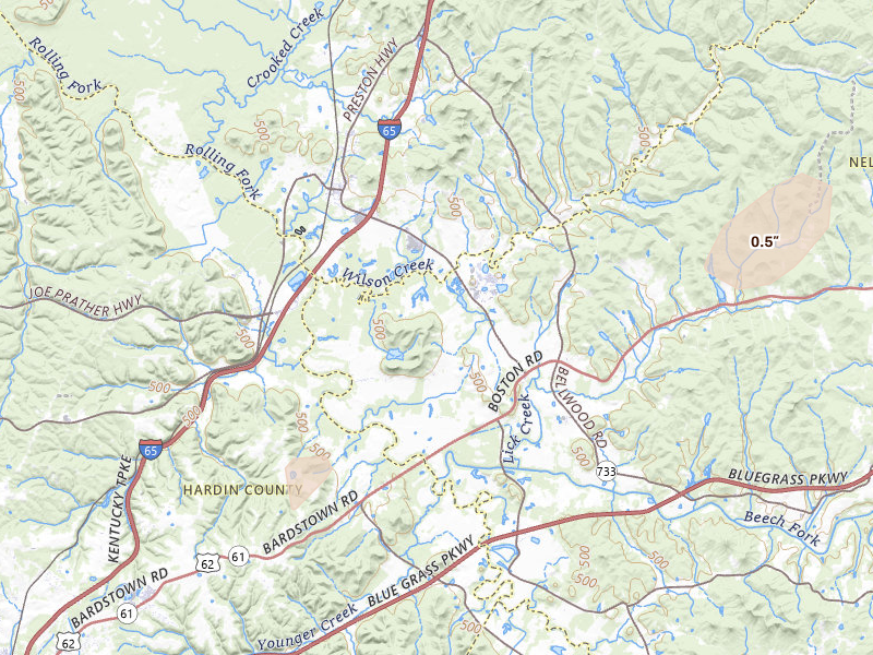 Radar-estimated hail-size map of the storm over Boston, KY