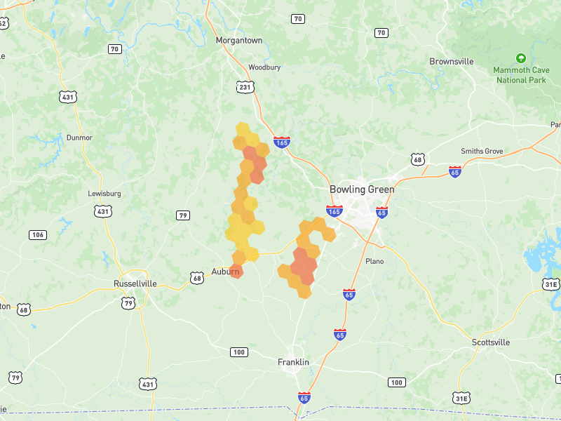 Hail map of Bowling Green, KY on Jul 3, 2026, hail up to 1.75"