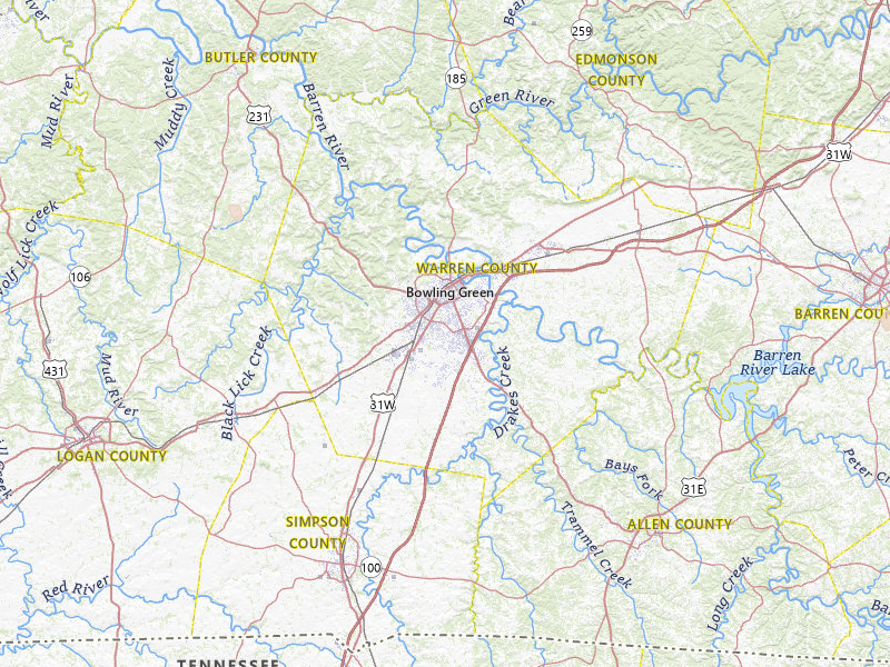 Radar-estimated hail-size map of the storm over Bowling Green, KY on Jul 9, 2026