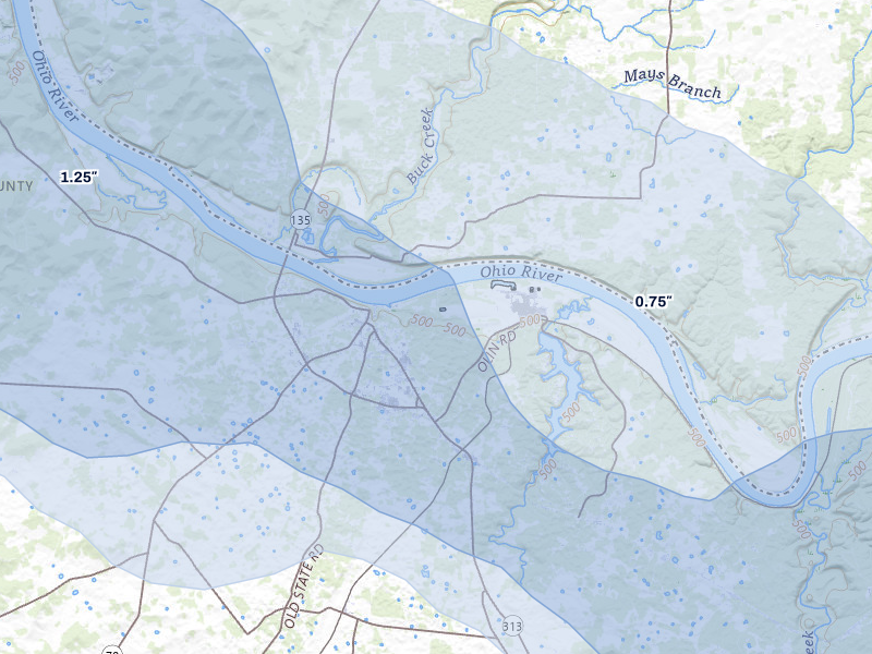 NEXRAD radar-signature map of the hail over Brandenburg, KY