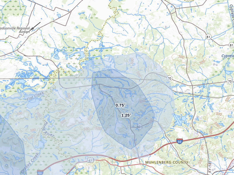 NEXRAD radar-signature map of the hail over Bremen, KY