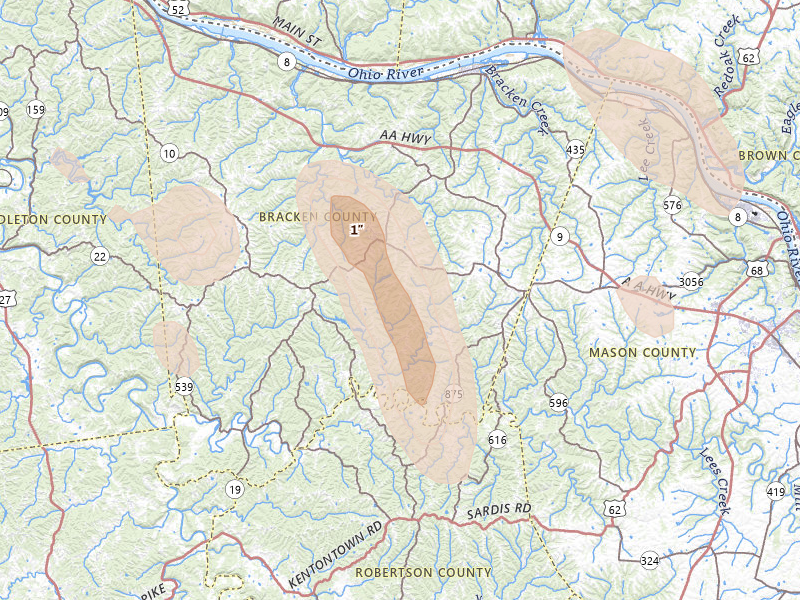 Radar-estimated hail-size map of the storm over Brooksville, KY
