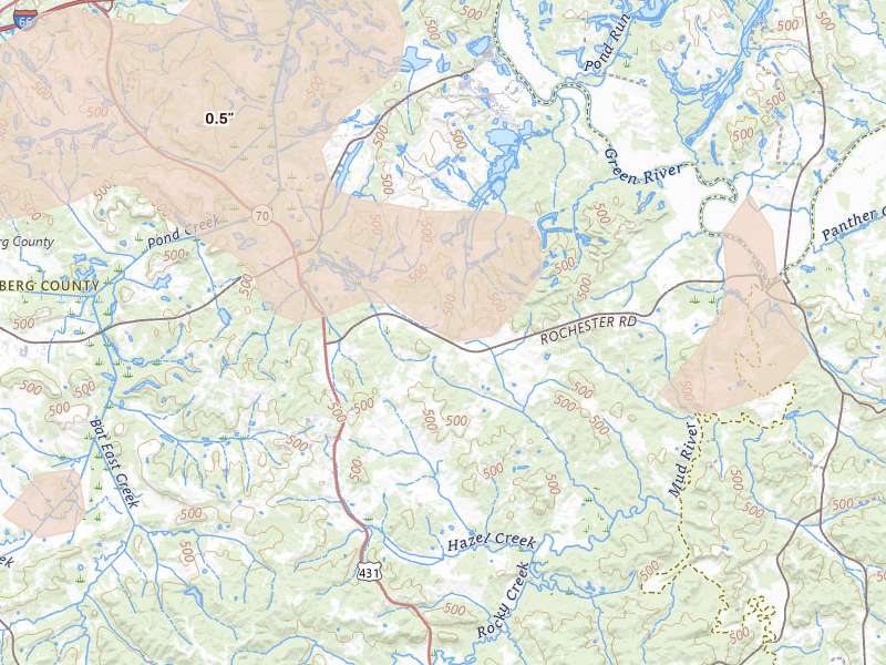 Radar-estimated hail-size map of the storm over Browder, KY on Apr 27, 2026