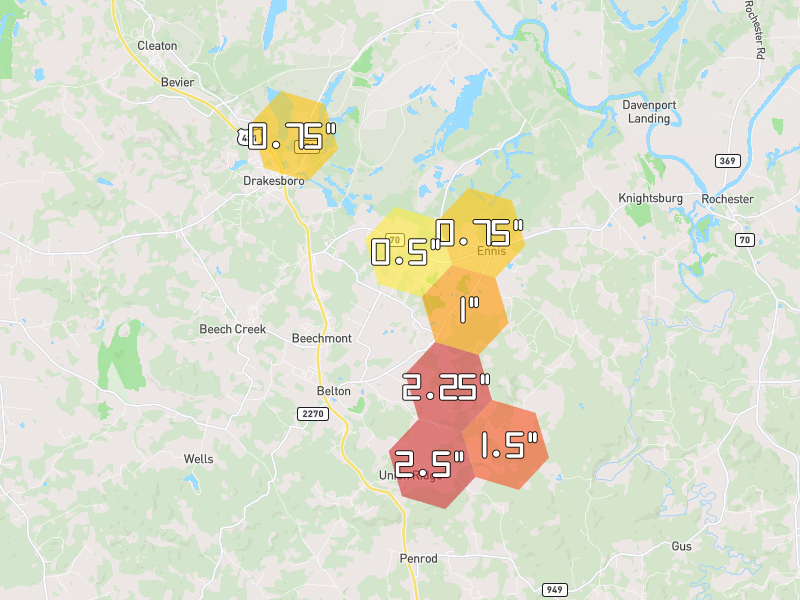 Hail map of Browder, KY on Jul 21, 2026, hail up to 2.5"