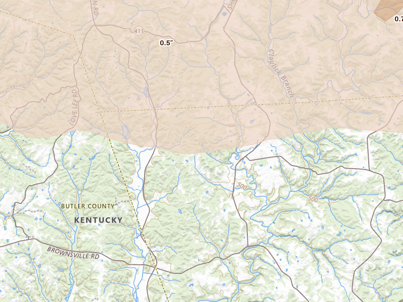 Radar-estimated hail-size map of the storm over Brownsville, KY