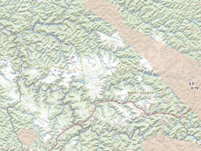 Radar-estimated hail-size map of the storm over Bulan, KY on Aug 22, 2026
