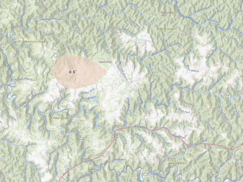 Radar-estimated hail-size map of the storm over Bulan, KY