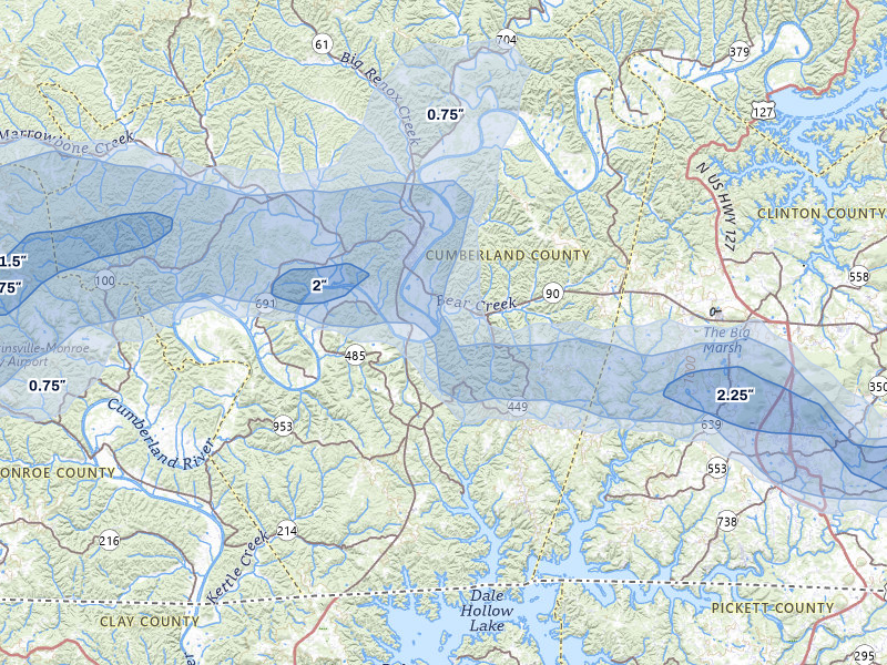 NEXRAD radar-signature map of the hail storm over Burkesville, KY on Aug 19, 2026