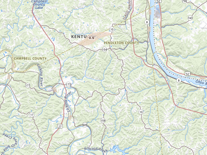 Radar-estimated hail-size map of the storm over Butler, KY
