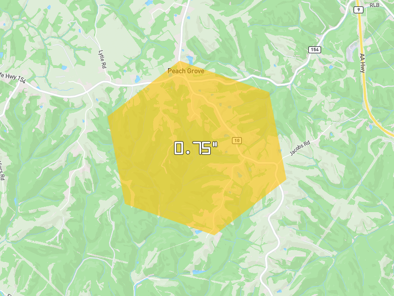 Hail map of Butler, KY on Jul 28, 2026, hail up to 0.75"