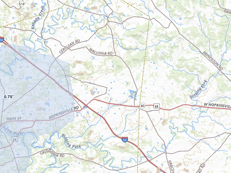 NEXRAD radar-signature map of the hail over Cadiz, KY