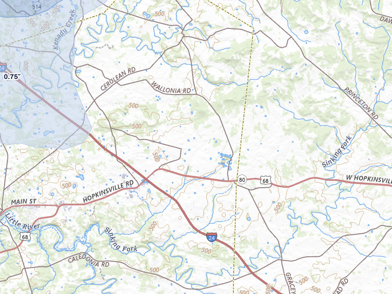 NEXRAD radar-signature map of the hail storm over Cadiz, KY on Jul 9, 2026