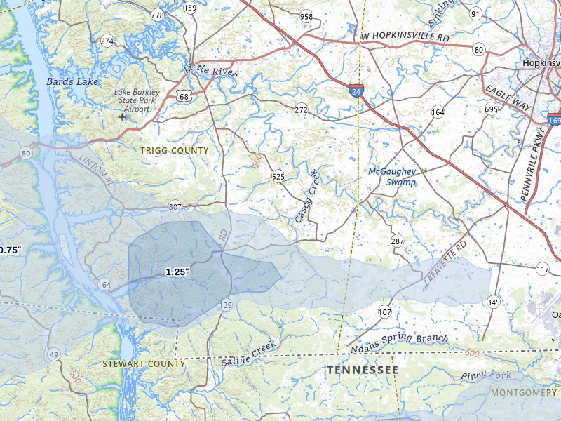 NEXRAD radar-signature map of the hail storm over Cadiz, KY on Aug 19, 2026