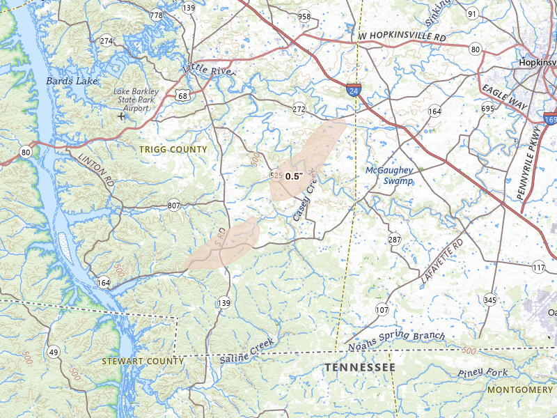 Radar-estimated hail-size map of the storm over Cadiz, KY
