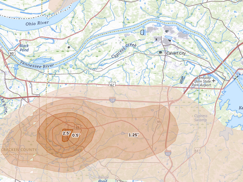 Radar-estimated hail-size map of the storm over Calvert City, KY